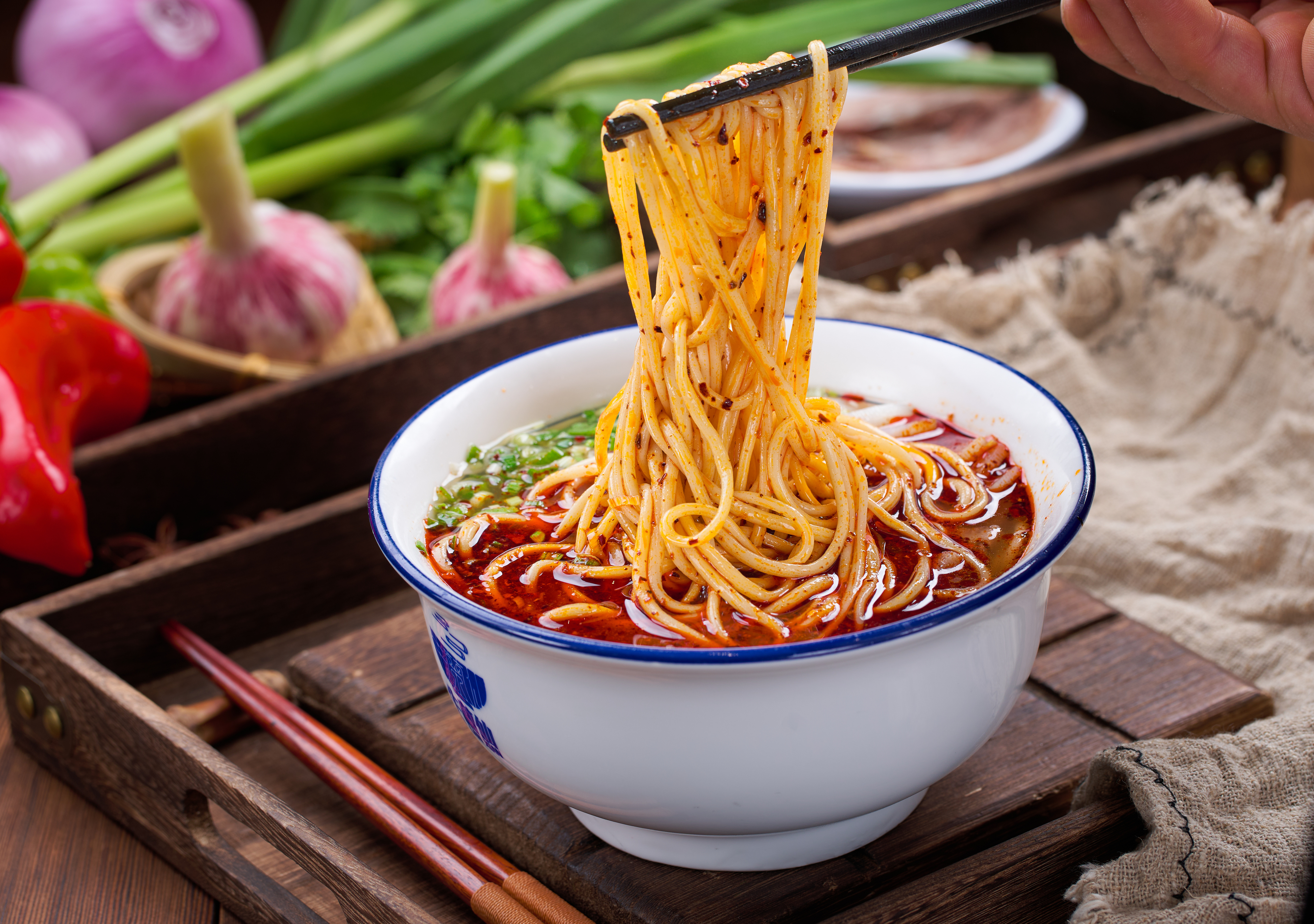 Bowl de lamian de Lanzhou humeante en Oxlan Noodle
